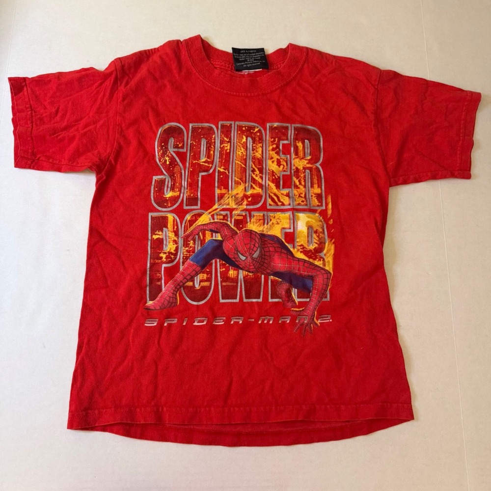 VTG 2004 Spider-Man 2 Movie Promo Shirt Kids Red Freeze Spider Power Tee Y2K